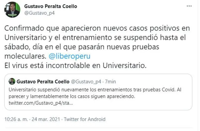 Universitario presenta más casos de contagiados. Foto: Twitter