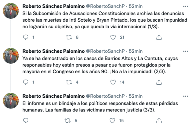 Tuit de Roberto Sánchez