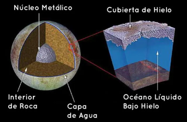  La misión Galileo de la NASA reunió evidencia de que bajo Europa había océano líquido. Foto: NASA   