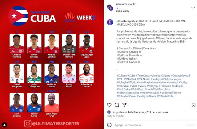 Lista de jugadores en Cuba. Foto: voleibolcubano/Instagram   