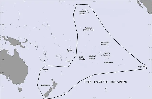  Mapa del Pacífico que muestra la esfera cultural de la Polinesia Oriental. Foto: P. Wallin   