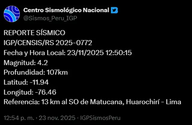 El IGP emitió su reporte oficial y lo compartió en su cuenta de X. Foto: Captura.