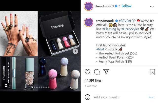 Se conocen los primeros productos de la marca de cosméticos de Harry Styles. Foto: captura de Instagram/Trend mood