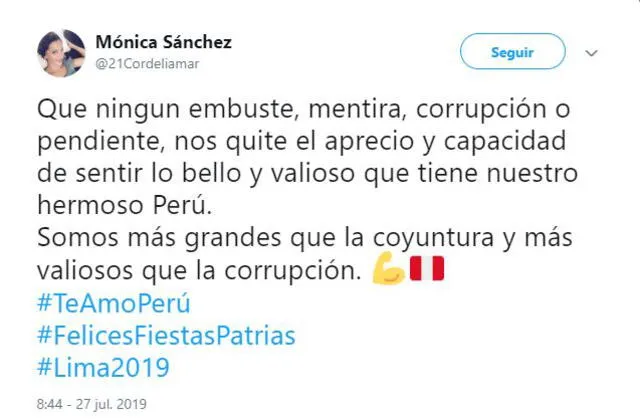  Mónica Sánchez llama “valiente” a Martín Vizcarra por mensaje a la Nación