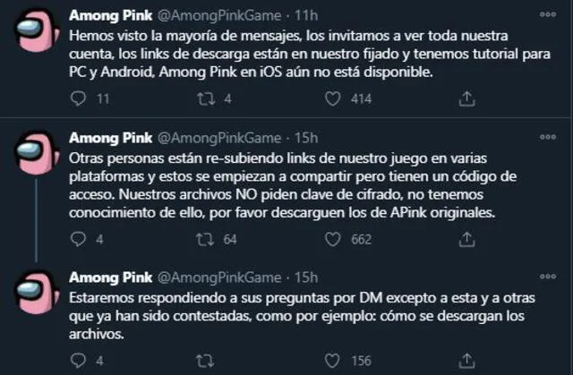Advertencias sobre Among Pink. Foto: Captura Twitter