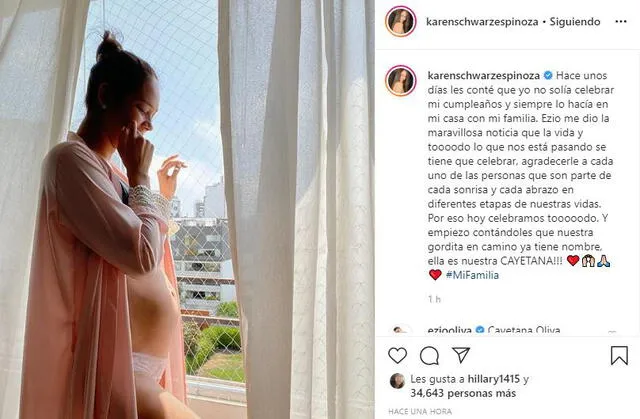 Karen Schwarz sorprende al revelar el nombre que tendrá su segunda hija. Foto: Instagram.