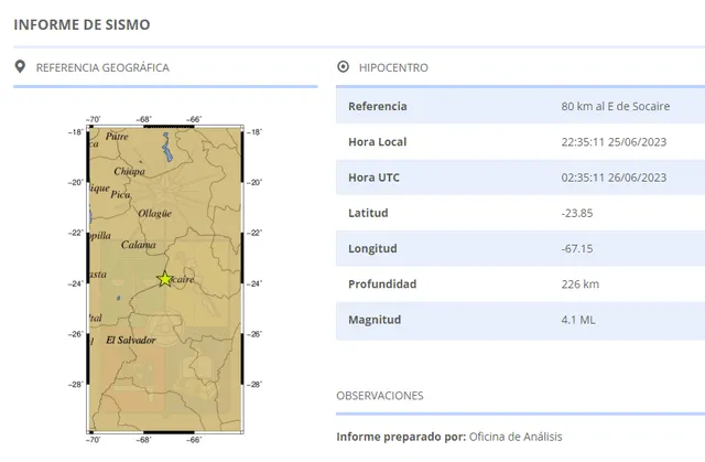 Último temblor registrado en Chile. Foto: CSN