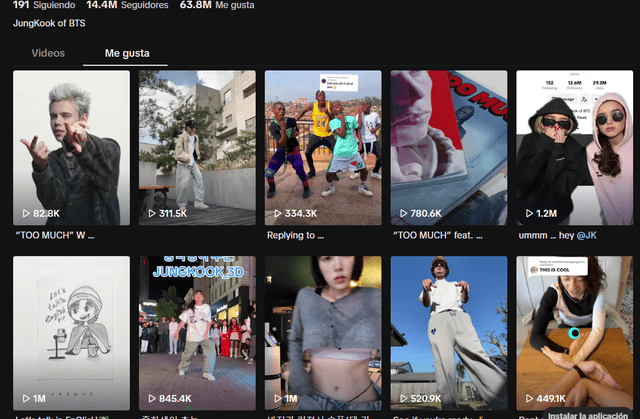  Historial de 'me gustas' de Jungkook en TikTok. Foto: Captura de TikTok de JK.   