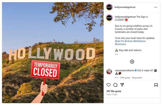 <em>Comunicado del cierre temporario del área que alberga el letrero. Foto: captura de Instagram</em> <em>Comunicado del cierre temporario del área que alberga el letrero. Foto: captura de Instagram</em>