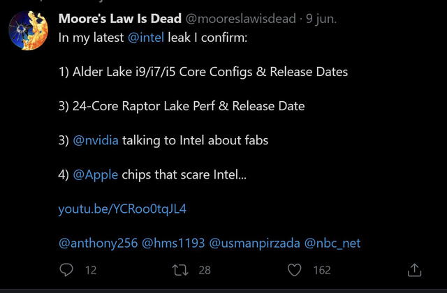 Según Moore's Law is Dead, Intel y Nvidia ya estarían en conversaciones. Foto: Twitter