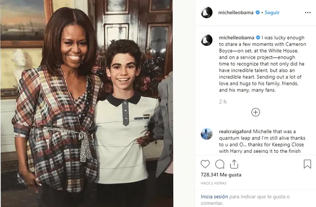  Michelle Obama se despide de Cameron Boyce con conmovedor mensaje