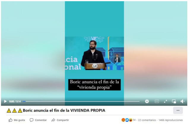 Publicación señala que Gabriel Boric dijo que la propuesta de Constitución de Chile pone “fin” al derecho de vivienda propia. Foto: captura en Facebook.