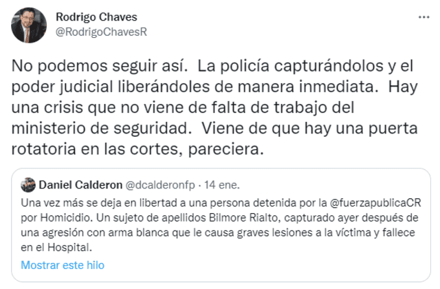 Tweet del Presidente de Costa Rica