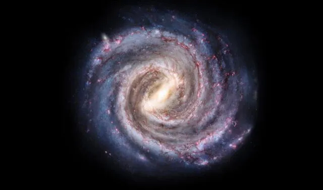  Representación artística de la Vía Láctea, cuyo diámetros abarca 100.000 años luz. Imagen: Pablo Carlos Budassi    