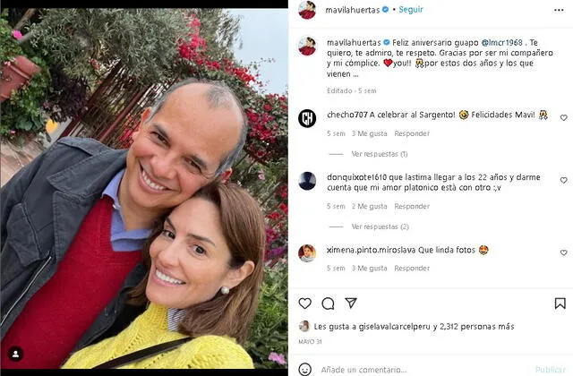 Mávila Huertas celebrates two years of relationship with former minister.  Photo: Instagram/ Mavila Huertas   