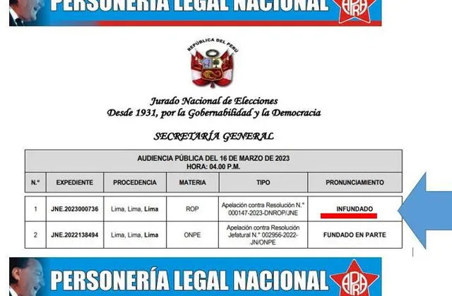 JNE declara infundada apelación de tacha presentada contra el Partido Aprista Peruano. Foto: Redes/APRA   