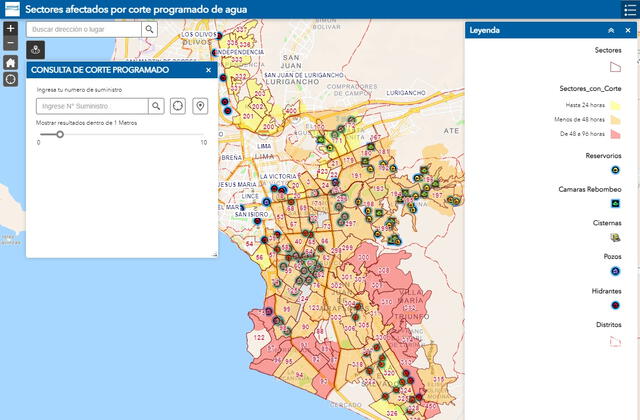  Mapa de Sedapal para saber qué zonas no tendrán agua. Foto: captura de Sedapal 