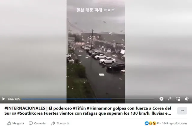 Según publicaciones, este video muestra efectos del reciente tifón Hinnamnor en Corea del Sur. Foto: captura en Facebook.