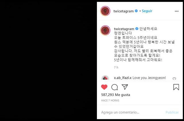 Jeongyeon en @Twicetagram. Captura: Instagram