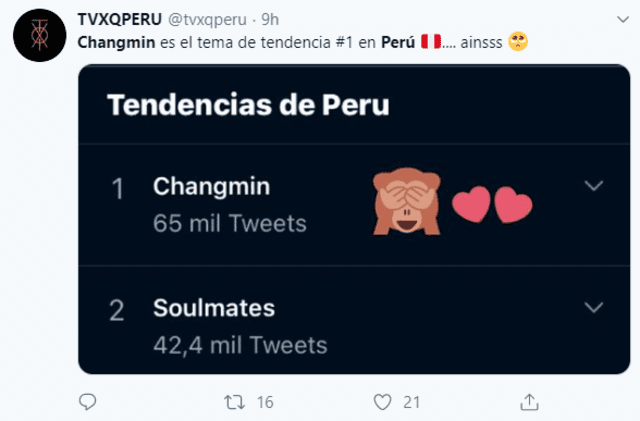Changmin fue tendencia número 1 en Perú.