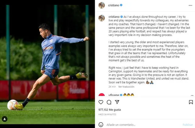 Publicación de Cristiano Ronaldo. Foto: captura de Instagram
