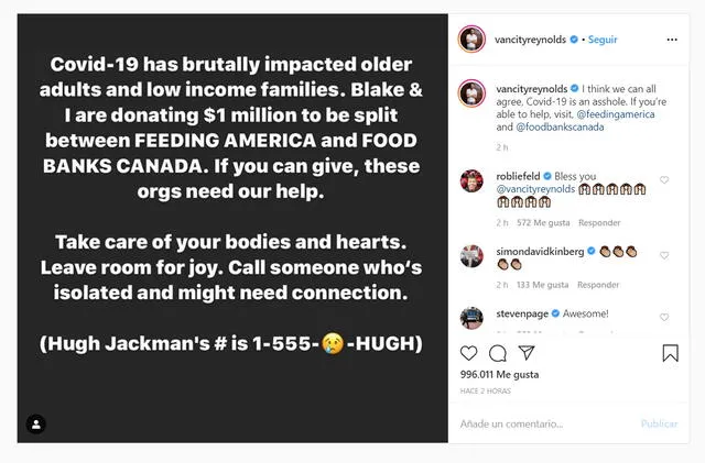 La información fue comunicada por el actor canadiense a través de su cuenta de Instagram.
