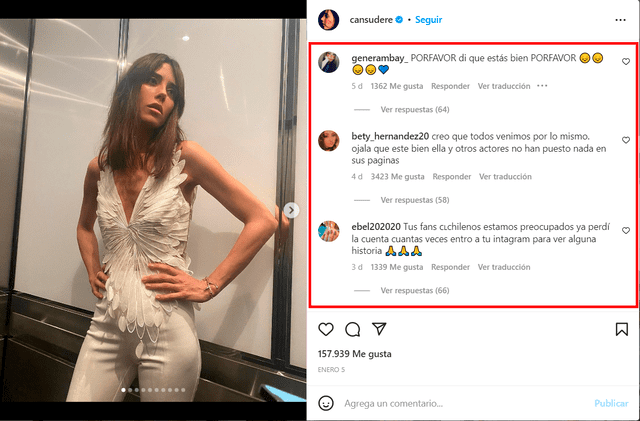 Comentarios en el Instagram de Cansu Dere. Foto: captura de Instagram   