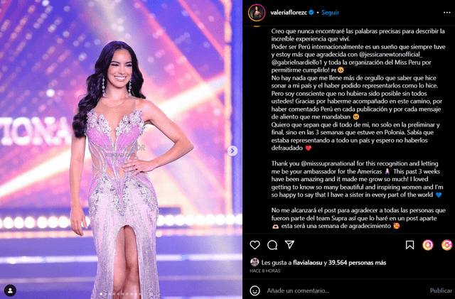  Valeria Flórez y su mensaje en Instagram. Foto: captura de Instagram/ Valeria Flórez 