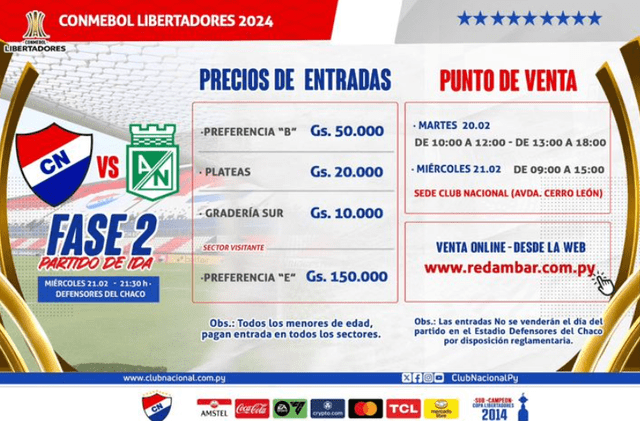 Precios de las entradas. Foto: X/Nacional.   