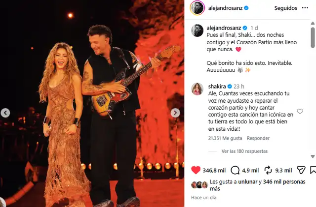 Cariñoso mensaje de Alejandro Sanz para Shakira Cariñoso mensaje de Alejandro Sanz para Shakira