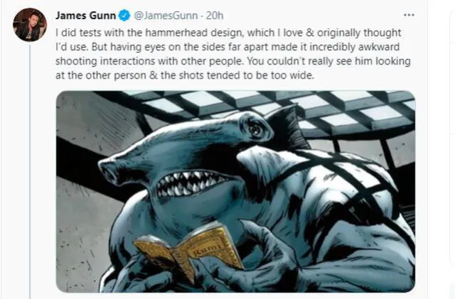 James Gunn explicó porque King Shark tiene un ascpecto distinto al de los cómics. Foto: Twitter @JamesGunn