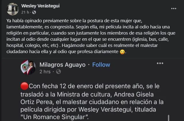 Wesley Verástegui, director de Un romance singular. Foto: Facebook.