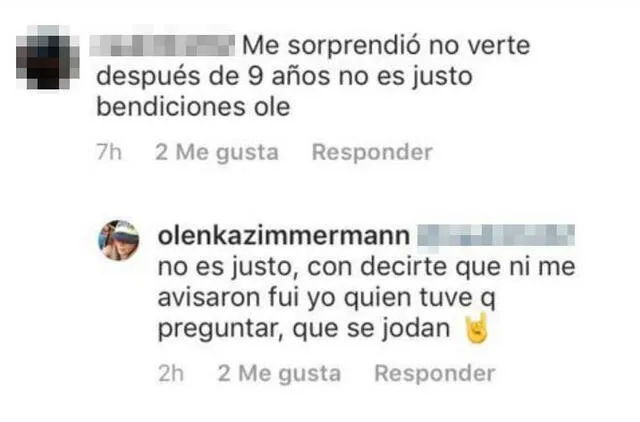 Olenka Zimmerman responde a usuario. Foto: Instagram