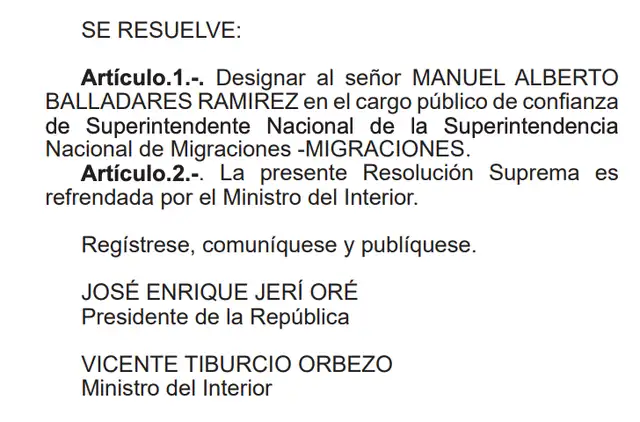 Designación oficial en El Peruano