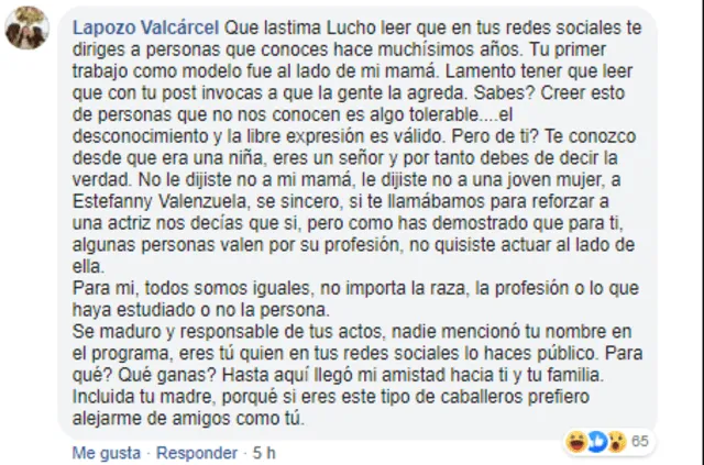 Karina Calmet: “Lucho Cáceres le faltó el respeto a todo el mundo”
