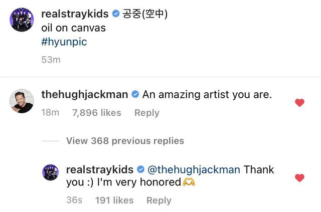 Stray Kids Hyunjin Hugh Jackman Instagram