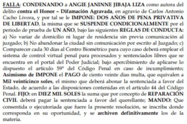 Angie Jibaja cumplirá 2 años de prisión suspendida tras fallo en su contra. Foto: Poder Judicial   