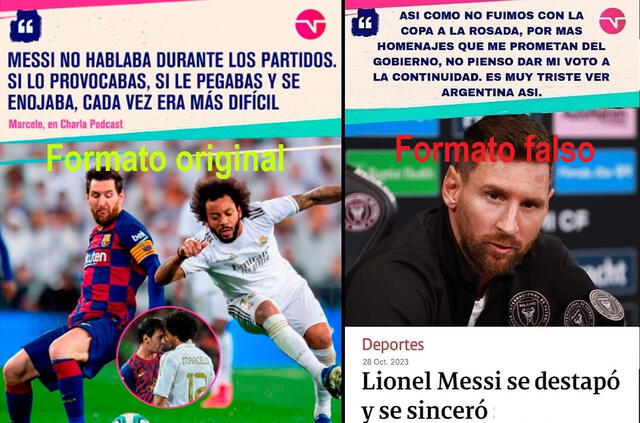  Comparación entre una imagen original de TNT Sports y la publicación apócrifa viralizada. Foto: composición / captura en Instagram / captura en Facebook   