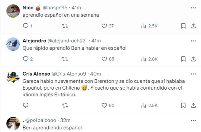 Comentarios de los hinchas chilenos sobre llamado de Ben Brereton. Foto: captura de X   