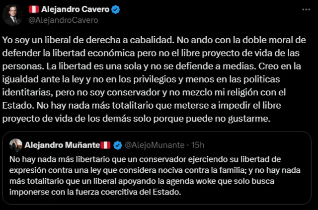  Muñante y Cavero discutieron por Ley de Unión Civil | Fuente: X    