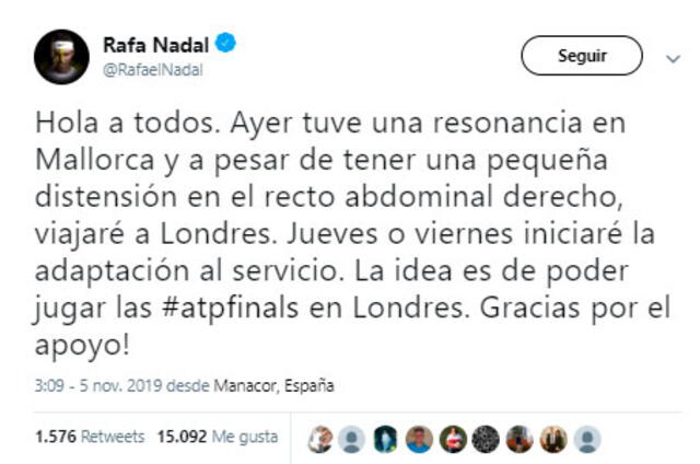 Rafael Nadal espera llegar a las ATP Finals de Londres.