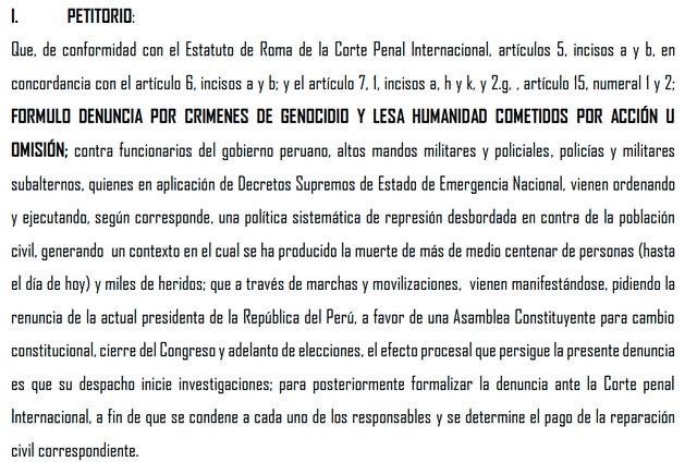 Denuncia penal contra Dina Boluarte y funcionarios. Foto: documento