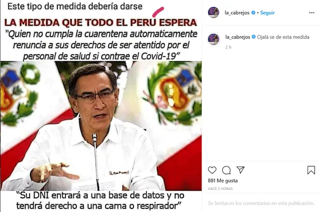 Mónica Cabrejos publica controversial fotografía en Instagram. Foto: Captura.