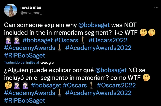 Fans reaccionan a la ausencia de Bob Saget en los Oscar 2022. Foto: captura de Twitter