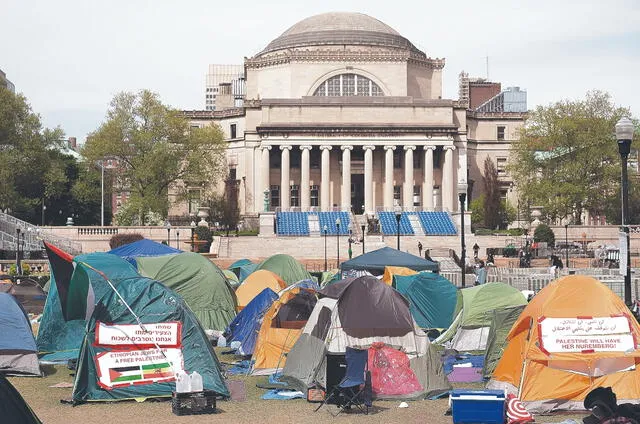  Campamento. Todo empezó en Columbia, el 16 de abril, con un campamento de solidaridad con Gaza. Foto: AFP   