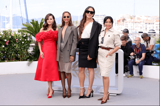 Selena Gómez y el elenco femenino de la película 'Emilia Pérez'. Foto: Cannes 2024.   