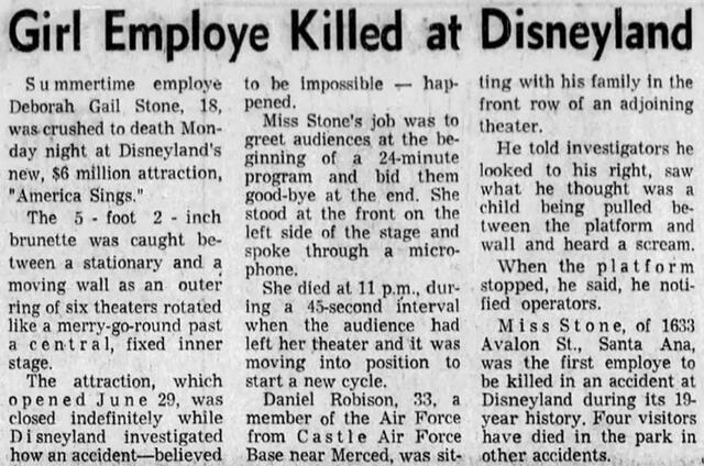 Diario del Los Angeles Times reportando la muerte de Stone en Disneyland. Foto: LA Times.    