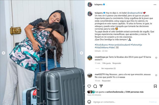 Mensaje de Tula Rodríguez a su hija. Foto: Captura Instagram   