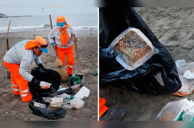 Envoltorios plásticos recolectados por el personal en los balnearios de Chorrillos. Foto: Carlos Félix   