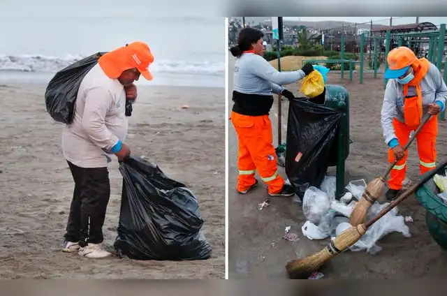 Proceso de recolección de basura en las playas y tachos ubicados en las alamedas. Foto: Carlos Félix   